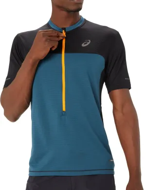 Asics FujiTrail Half Zip Short Sleeve Mens Running Top - Blue