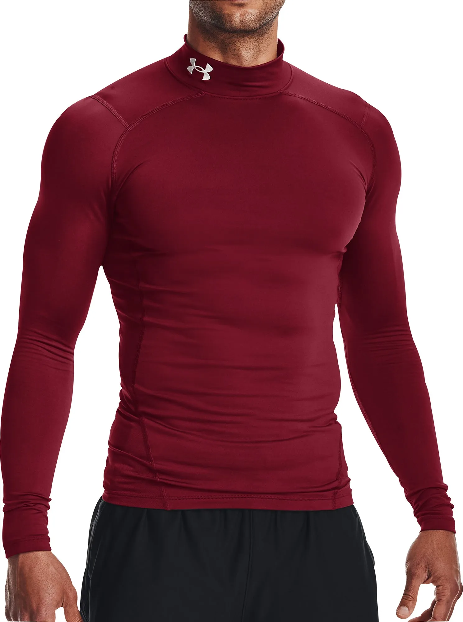 Under Armour ColdGear Compression Mock Long Sleeve Mens Running Top - Red